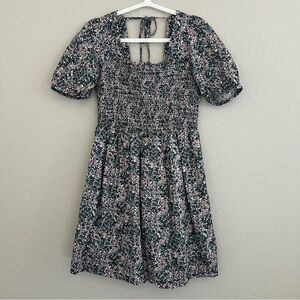 Michael Stars Jude Puff-Sleeve Smocked above the Knee Dress Size MP Blue NWT